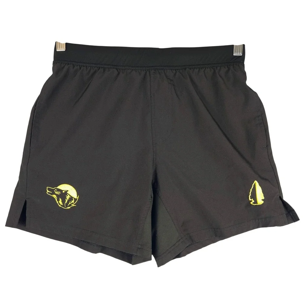 TacHuntFish‎ Mens Black Performance Athletic Shorts Wolf Arrowhead Small